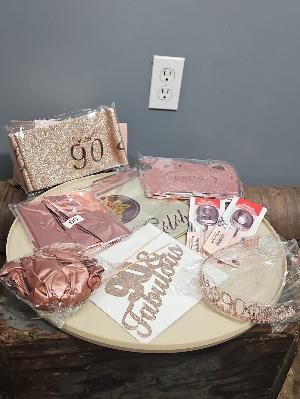 Nelton , 8 Piece, 90 & Fabulous, Birthday Set, Tiara, Sash, Backdrop, Candles